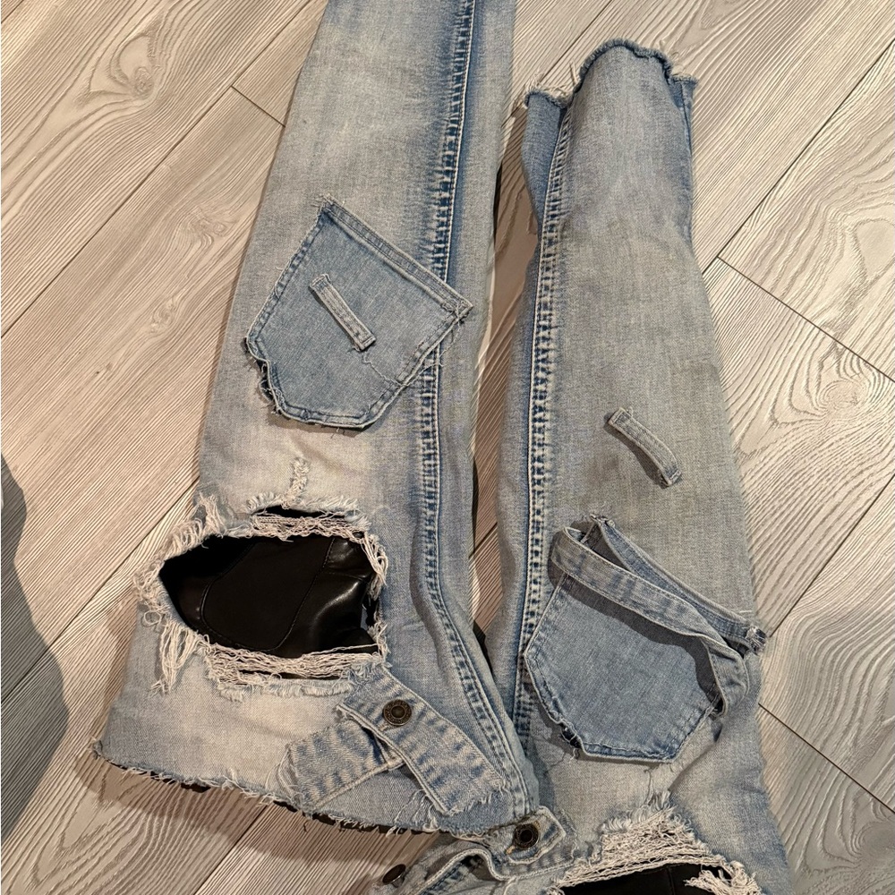 Distressed Light Blue Denim Boots